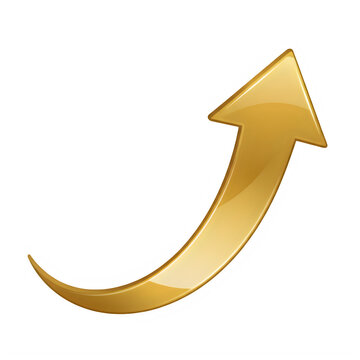 Golden upward-pointing arrow with curved tail design