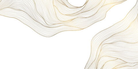 Plakat Luxury abstract gold wave line pattern on white background, elegant curves, flowing shapes. Premium vector design, Japanese ornament, cosmetic packaging, posters, wallpapers, covers.