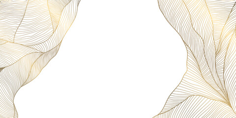 Luxury abstract gold wave line pattern on white background, elegant curves, flowing shapes. Premium vector design, Japanese ornament, cosmetic packaging, posters, wallpapers, covers.