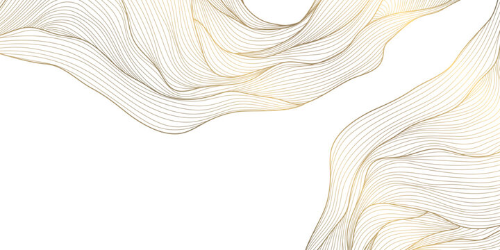 Luxury abstract gold wave line pattern on white background, elegant curves, flowing shapes. Premium vector design, Japanese ornament, cosmetic packaging, posters, wallpapers, covers.