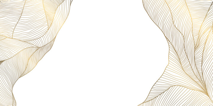 Luxury abstract gold wave line pattern on white background, elegant curves, flowing shapes. Premium vector design, Japanese ornament, cosmetic packaging, posters, wallpapers, covers.