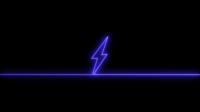 Glowing neon line Lightning bolt icon isolated on black background. Flash sign. Charge flash icon. Thunder bolt. Lighting strike. power icon animation video .