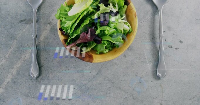 Wood bowl dropping onto stone top, causing blue bars sliding, centering frame for food marketing