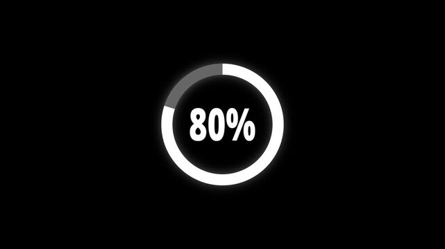 Abstract pie chart with 80 percent progress bar animation. Pie chart business and finance visual data representation for sales and statistics on black background. 4k video