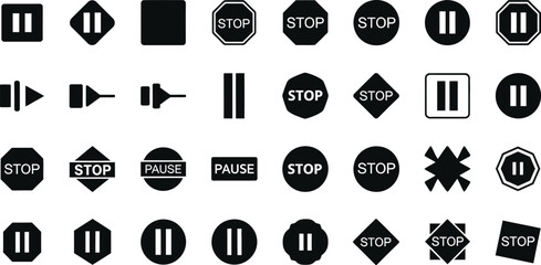 Collection of black and white traffic and regulatory sign icons © MDSAMIN