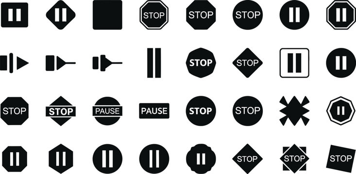 Collection of black and white traffic and regulatory sign icons