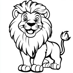 Fototapeta premium Stylized Lion Clipart Illustration, Single Contour Design for Children, Nursery and Education Use
