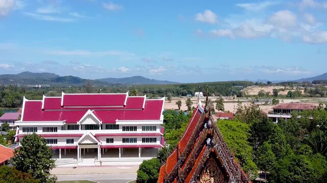 Aerial view of Choeng Thale Temple in Phuket, Thailand