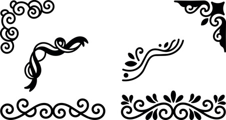 Fototapeta premium Black ornamental corner swirls and flourishes vector art set