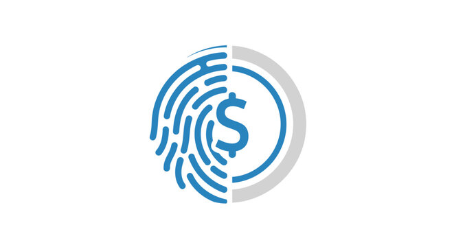 Blue dollar sign fingerprint icon.
