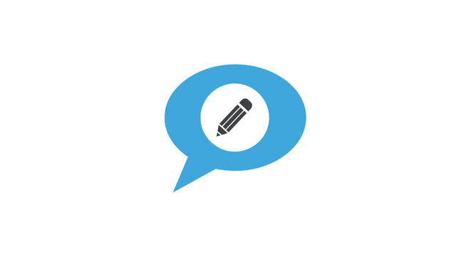 Blue Speech Bubble Pencil Icon.