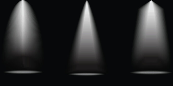 Dramatic stage lighting three spotlights illuminate a dark void creating a powerful visual effect