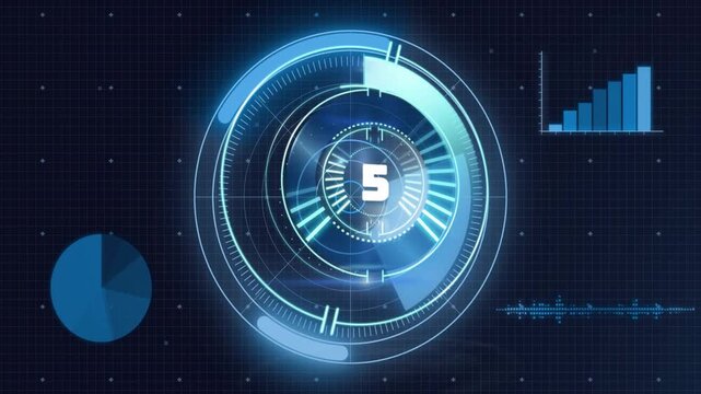 Countdown starting central HUD counting down, rings rotating, charts filling, signaling launch