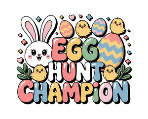 Naklejka premium Adorable bunny and chicks easter egg hunt graphic art