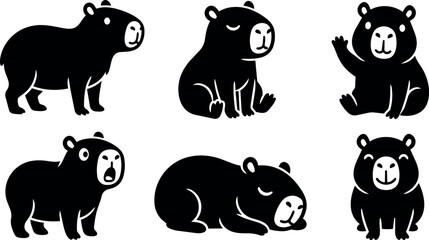Fototapeta premium Black and white vector art set of six bears in different poses