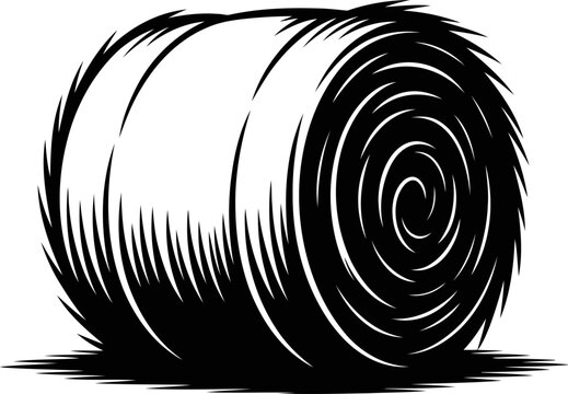 Round hay bale isolated on white background hand drawn agricultural farm element for livestock feeding and rural landscape design