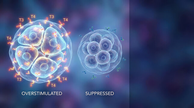 Thyroid hormone imbalance t3 t4 cell overstimulated suppressed