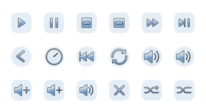 Media Player Icons Set, Music Control Buttons