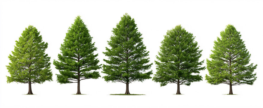 Elegant Taxodium distichum (bald cypress) trees displayed in clear side view on white background