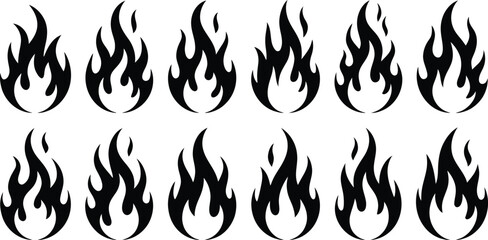 Naklejka premium Row of stylized black flame arranged in two lines flames