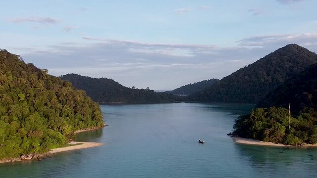 Aerial view of Surin Islands National Park ona sunny day, Phuket Province, Thailand