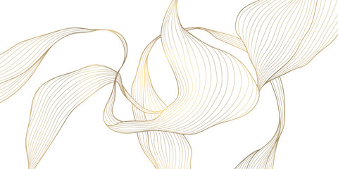 Obraz na płótnie Canvas Luxury abstract gold floral line pattern on white background, elegant leaves, flowers, flowing abstract waves. Modern vector illustration, Japanese ornament, Art Deco and Art Nouveau.