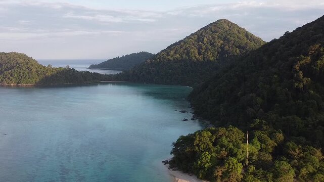 Aerial view of Surin Islands National Park ona sunny day, Phuket Province, Thailand