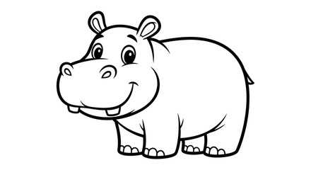 Obraz premium Cheerful cartoon hippopotamus with a friendly expression and a welcoming smile perfect for children's educational content storybooks and playful graphic designs celebrating African wildlife.