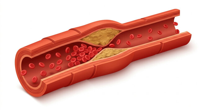 ​3D Isometric Blood Vessel Anatomy with Cholesterol Plaque Blockage