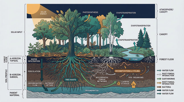 Ecosystem Processes Revealed Through Layered Environmental Cutaway