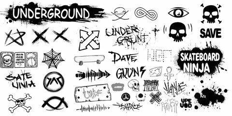 A collection of underground street art and skateboarding themed graphics © SreemotiRaba