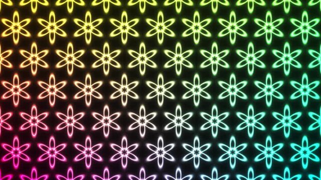 Abstract Geometric Flower Pattern Shift Loop on Black Background with Neon Gradient Colors