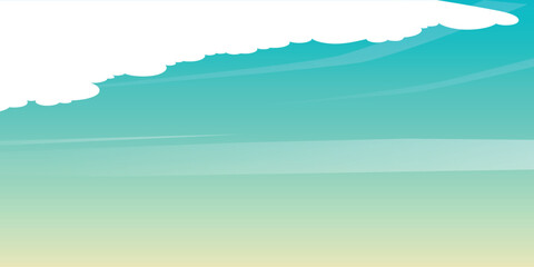 Fototapeta premium Minimalist Abstract Landscape with Soft Teal and Green Gradient Sky, Flat Design with Smooth Horizon and White Cloud Shapes
