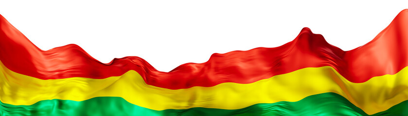 Obraz premium The footer of the Bolivia national flag in realistic 3D. The flag consists of three horizontal stripes in red, yellow, and green. The clear background adds focus to the flag