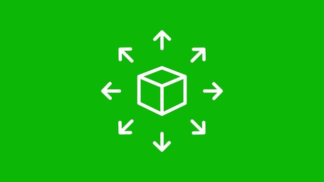 Distribution animation with cube and directional arrows 