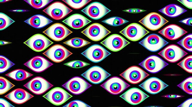 Abstract Digital Eyes Loop - Colorful Retro Glitch Cyber Pattern