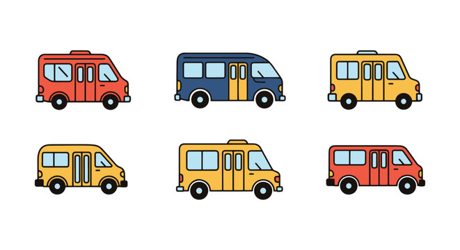 minibus Line art vector set modern minimal shapes