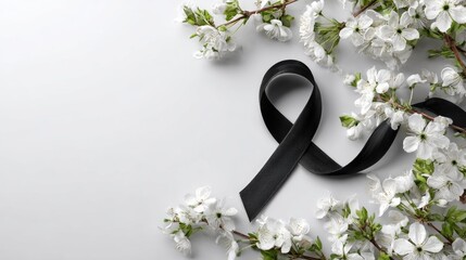 black ribbon skin cancer health care concept