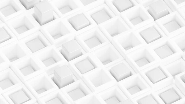 3D abstract white plastic motion animation background. Mosaic elements moving up and down in a seamless loop