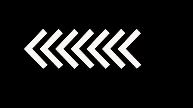 Chevron Arrow Direction Animation on Black Background. Minimal geometric arrow movement loop. Modern UI navigation indicator motion graphic seamless 4K