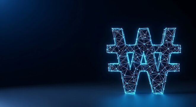 South korean won currency symbol digital wireframe with e commerce with e money with digital asset digital wireframe currency icon