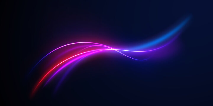 Bright arcs curve dynamically with glowing edges. Motion blur creates a sense of speed. Clean PNG for tech and digital design.
