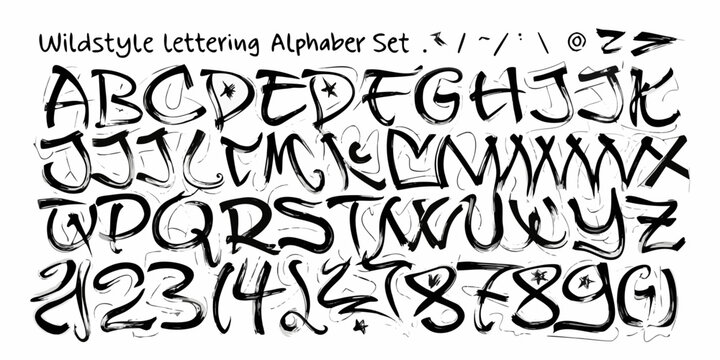 Wildstyle lettering alphabet set with numbers a bold artistic design