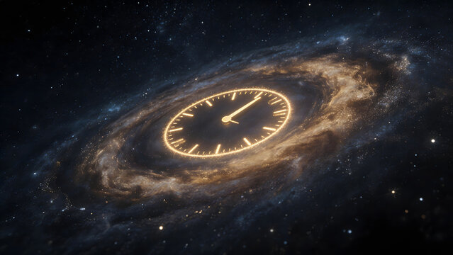 Galaxy with glowing clock