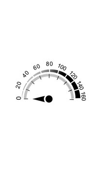 Animated Black Speedometer Dial with Numerical Scale from 0 to 160 and Black Needle on a White Background