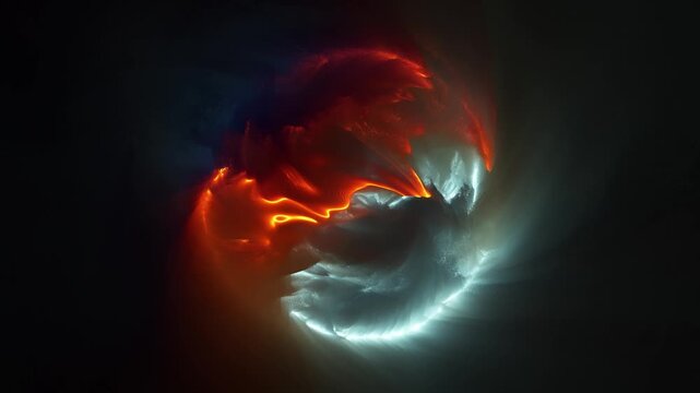 Abstract Fire and Ice Swirls on Black Background