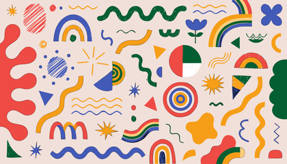Obraz premium Playful Memphis Style Background with Colorful Organic Forms and Minimalist Vector Art.eps