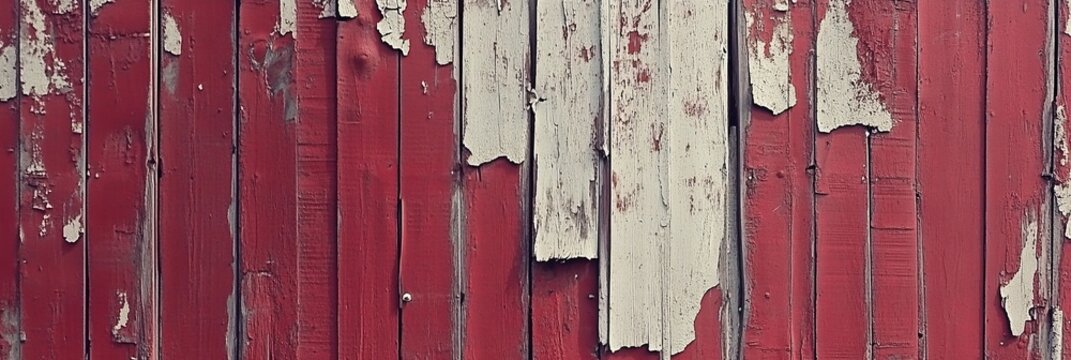 Weathered Barnwood Panel, Antique Texture with Crimson Paint, Rustic Surface Ideal for Home Decor