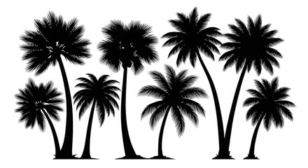 Fototapeta premium Black silhouettes of tropical palm trees.