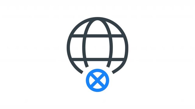 Animated geo blocking icon showing global network restriction and location-based access control. Ideal for cybersecurity, VPN services, content filtering, and regional access limitation.